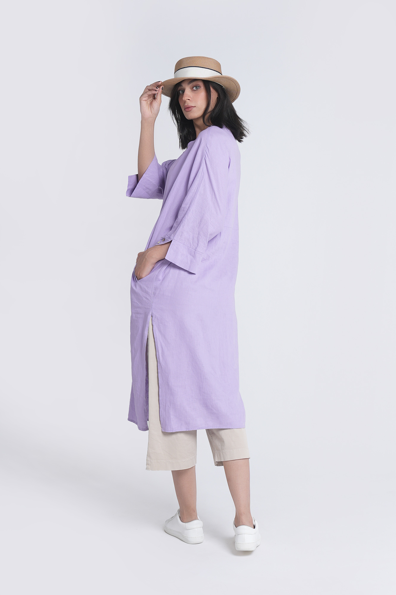 مانتو لینن یقه ایستاده