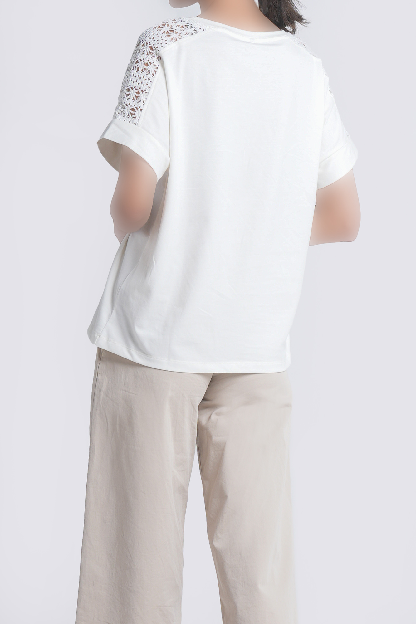 تیشرت آستین کوتاه ترکیبی با گیپور