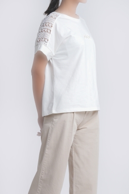 تیشرت آستین کوتاه ترکیبی با گیپور