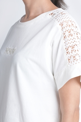 تیشرت آستین کوتاه ترکیبی با گیپور