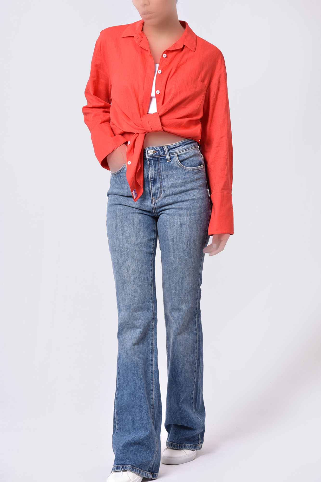 شومیز آستین بلند لینن بیسیک