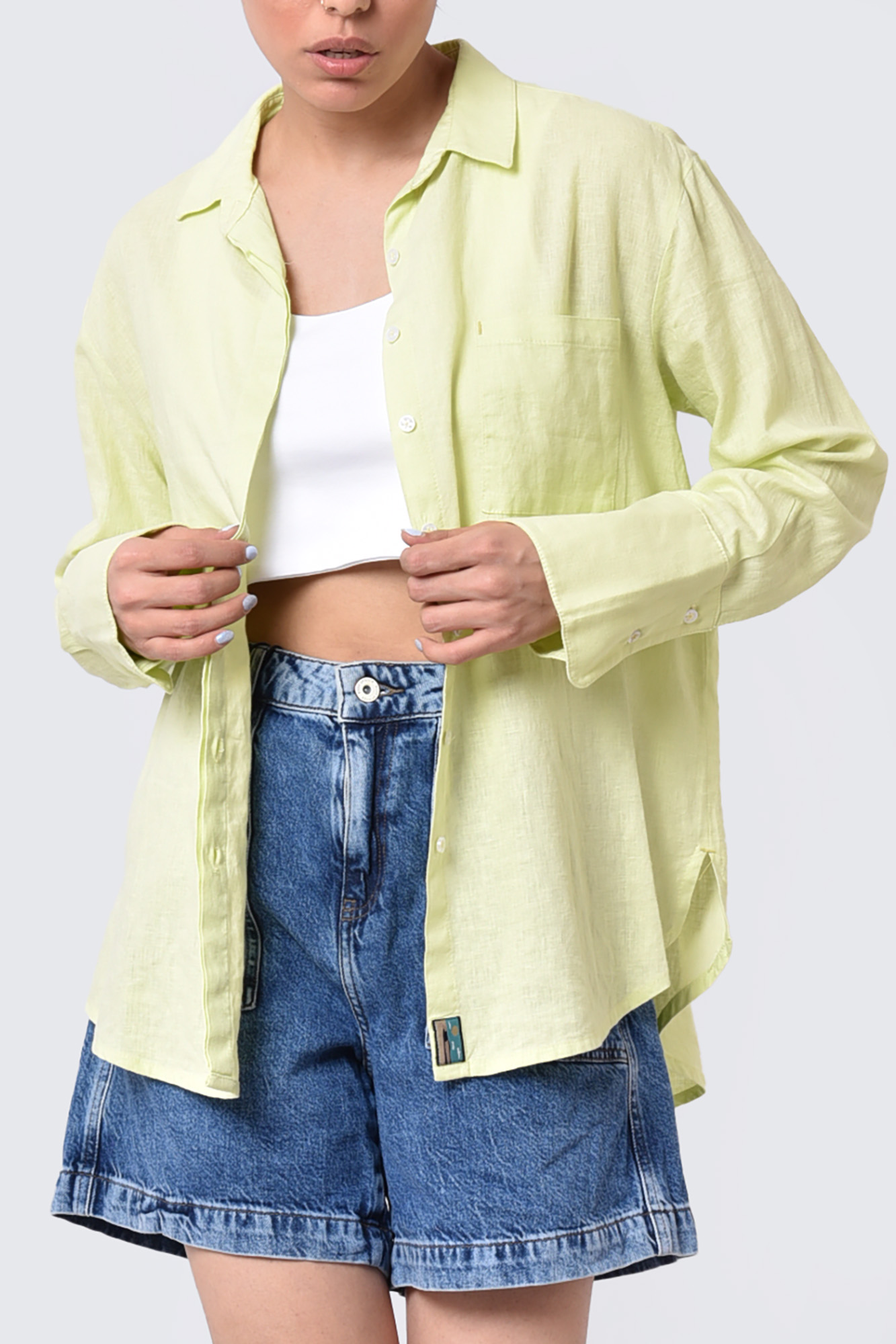 شومیز آستین بلند لینن بیسیک