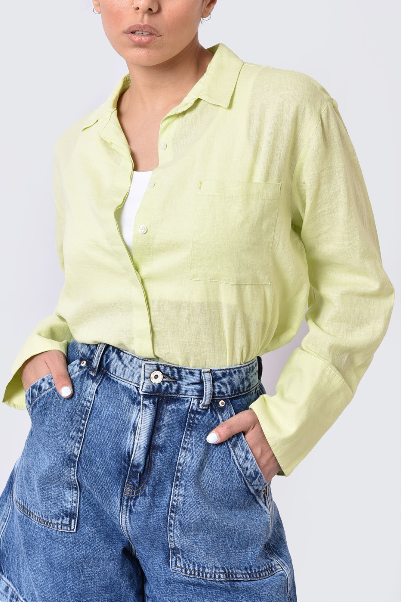 شومیز آستین بلند لینن بیسیک