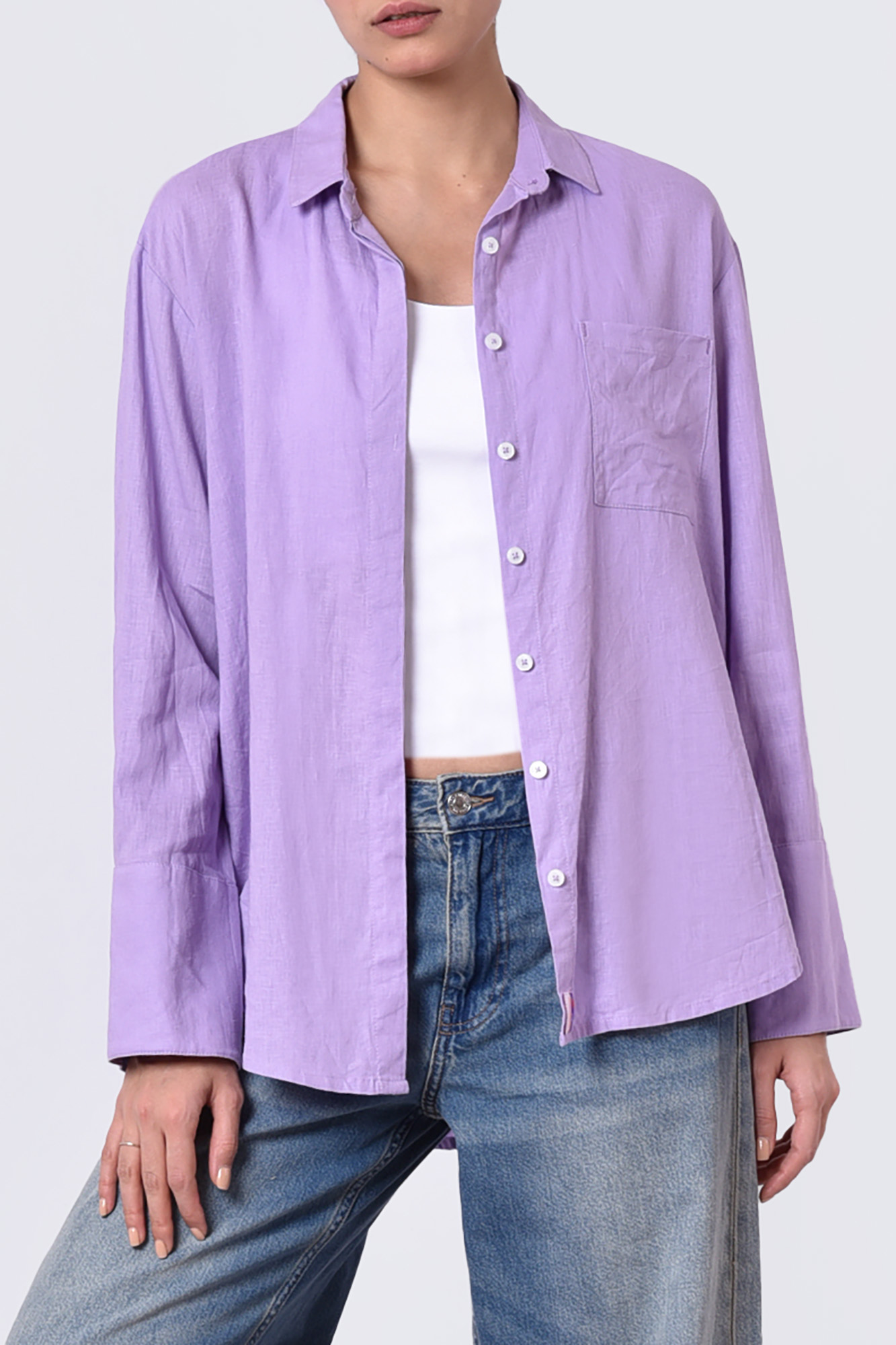 شومیز آستین بلند لینن بیسیک