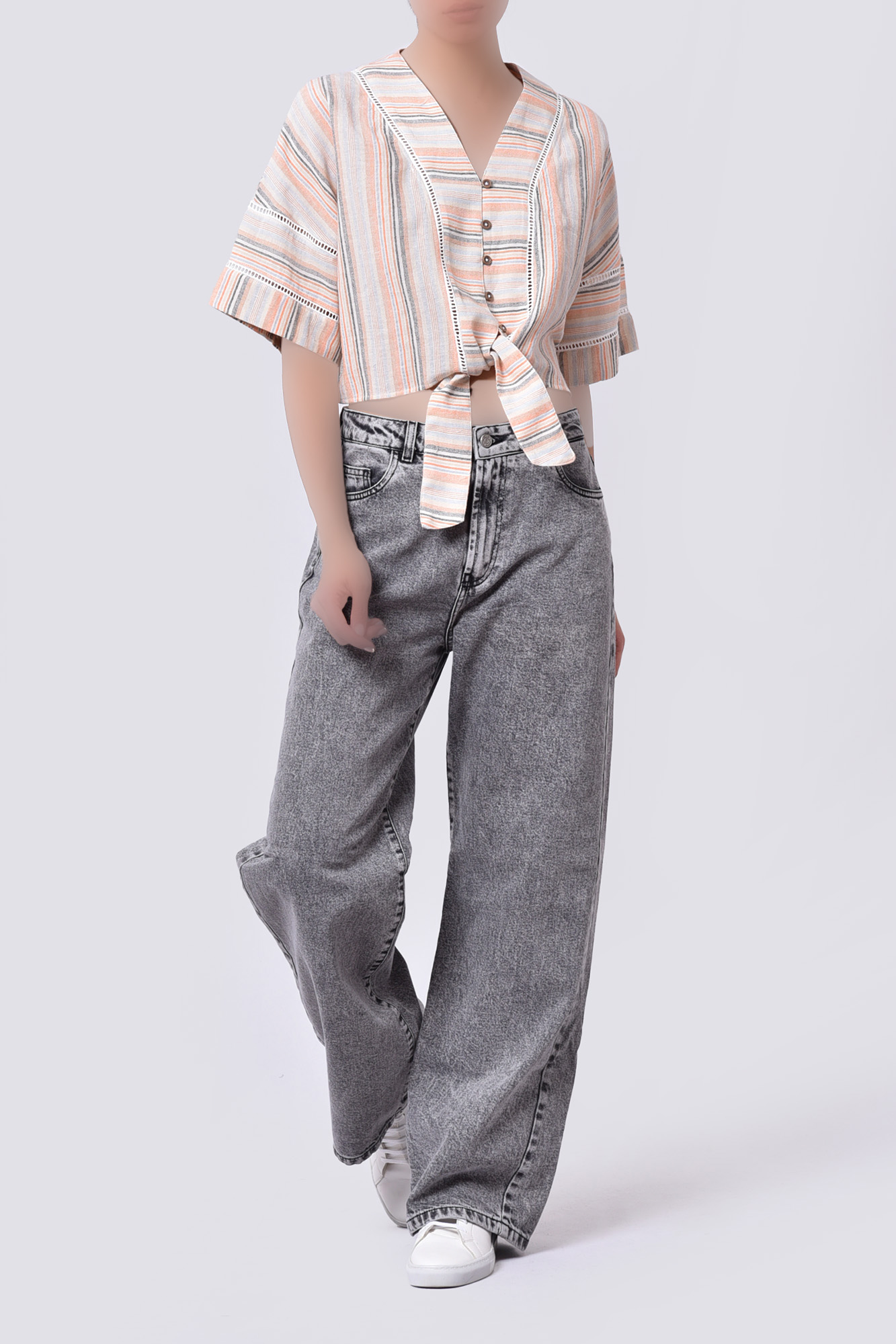 شومیز آستین کوتاه راه راه زنانه