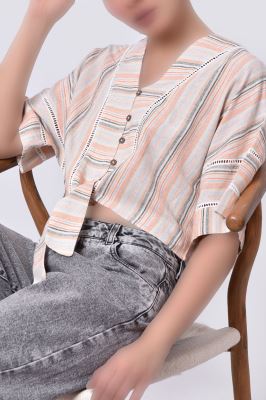 شومیز آستین کوتاه راه راه زنانه