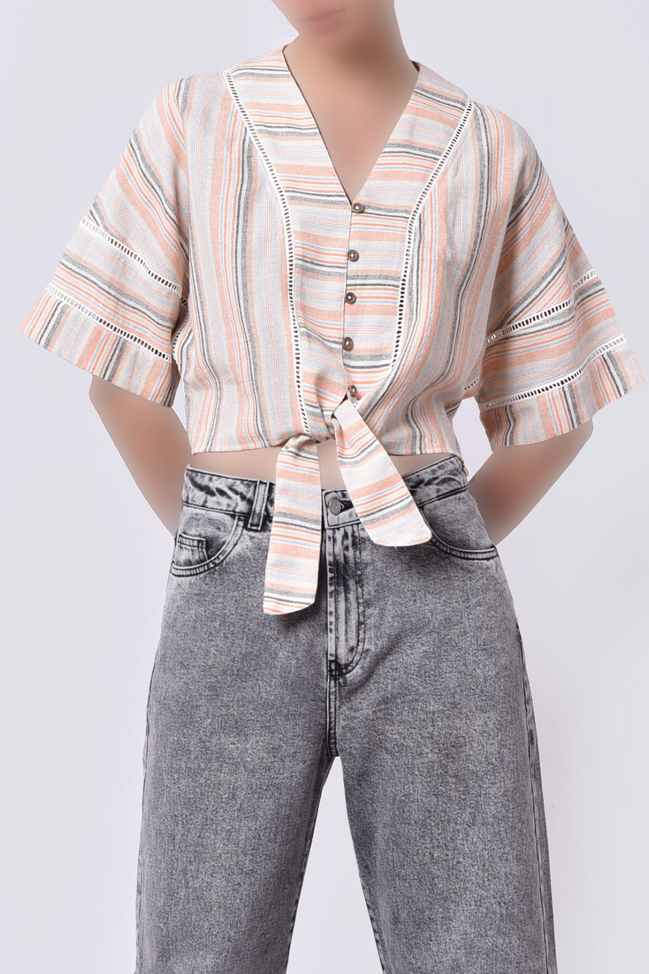 شومیز آستین کوتاه راه راه زنانه