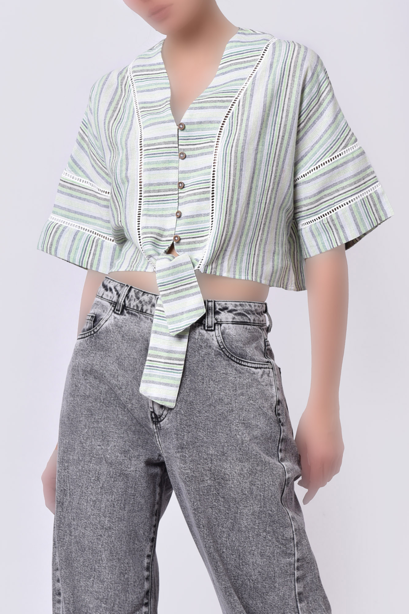 شومیز آستین کوتاه راه راه زنانه