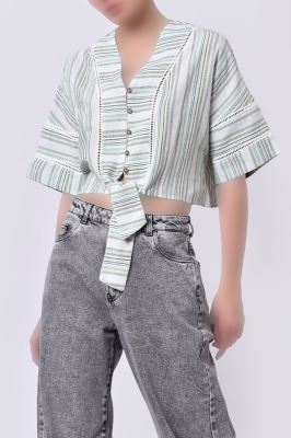 شومیز آستین کوتاه راه راه زنانه