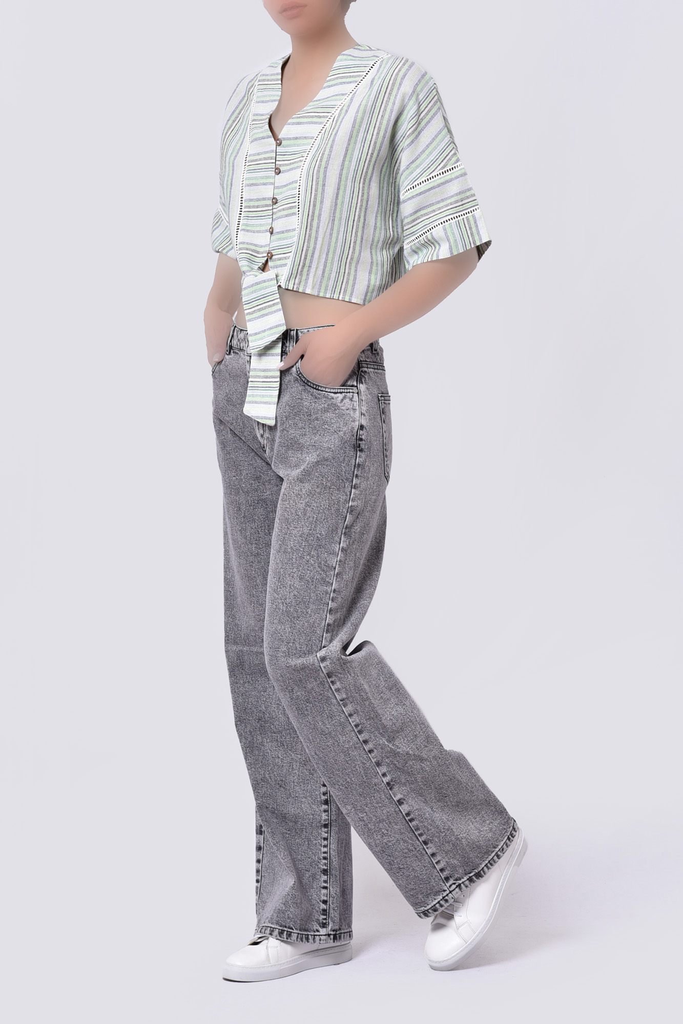 شومیز آستین کوتاه راه راه زنانه