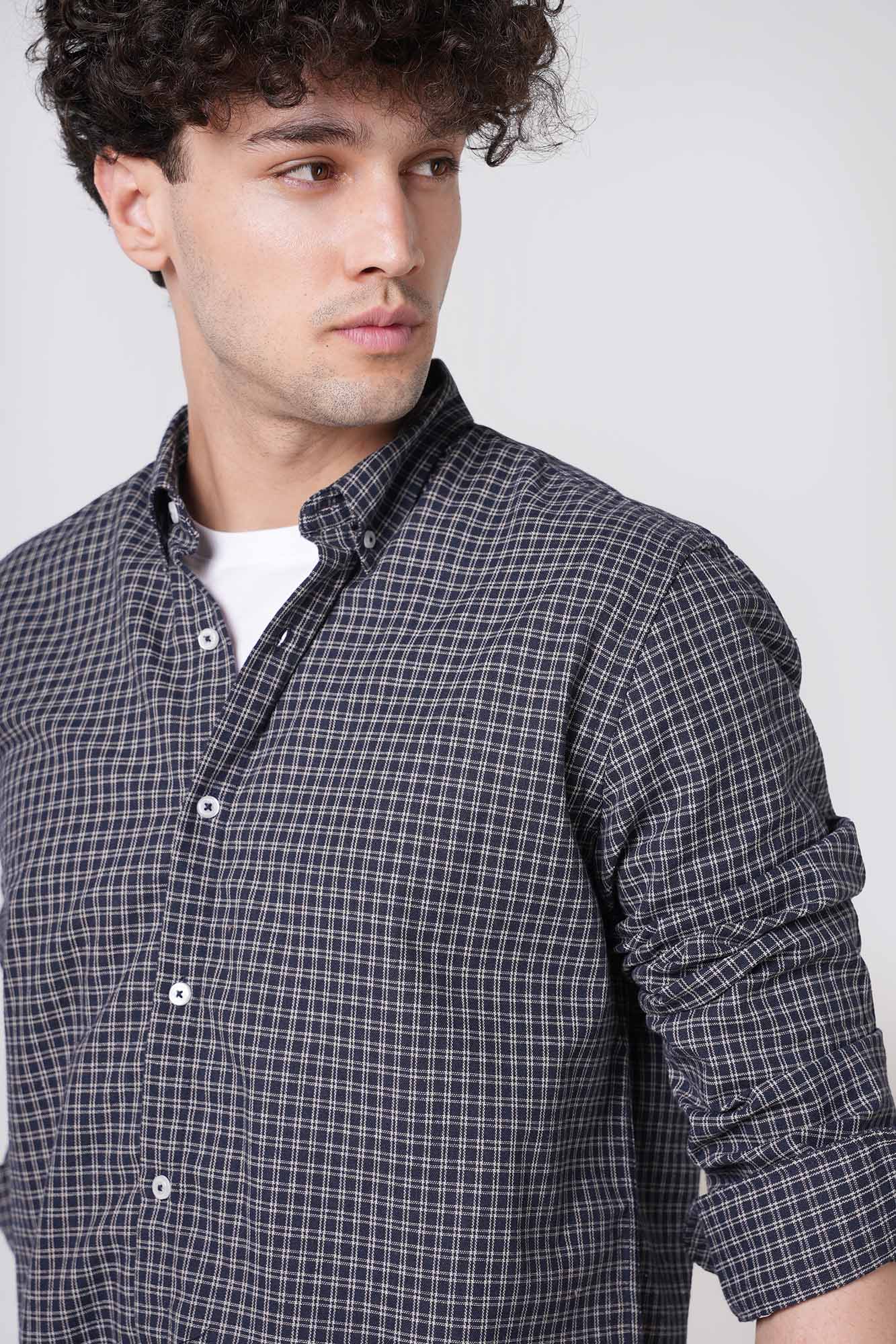 پیراهن آستین بلند چهارخانه مردانه