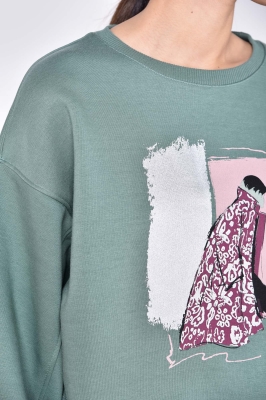 تیشرت آستین بلند چاپی زنانه