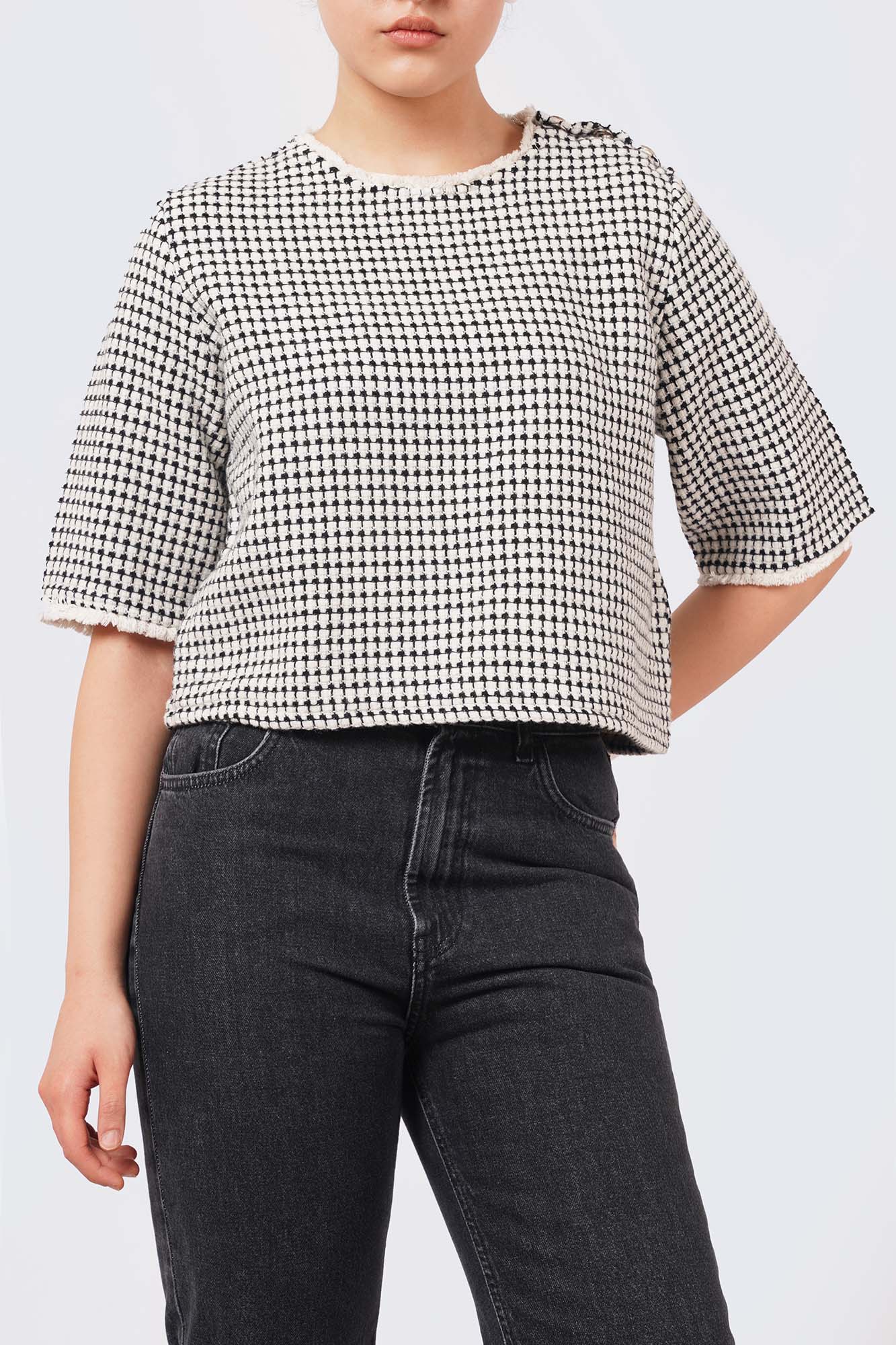 بلوز آستین کوتاه چهارخانه زنانه