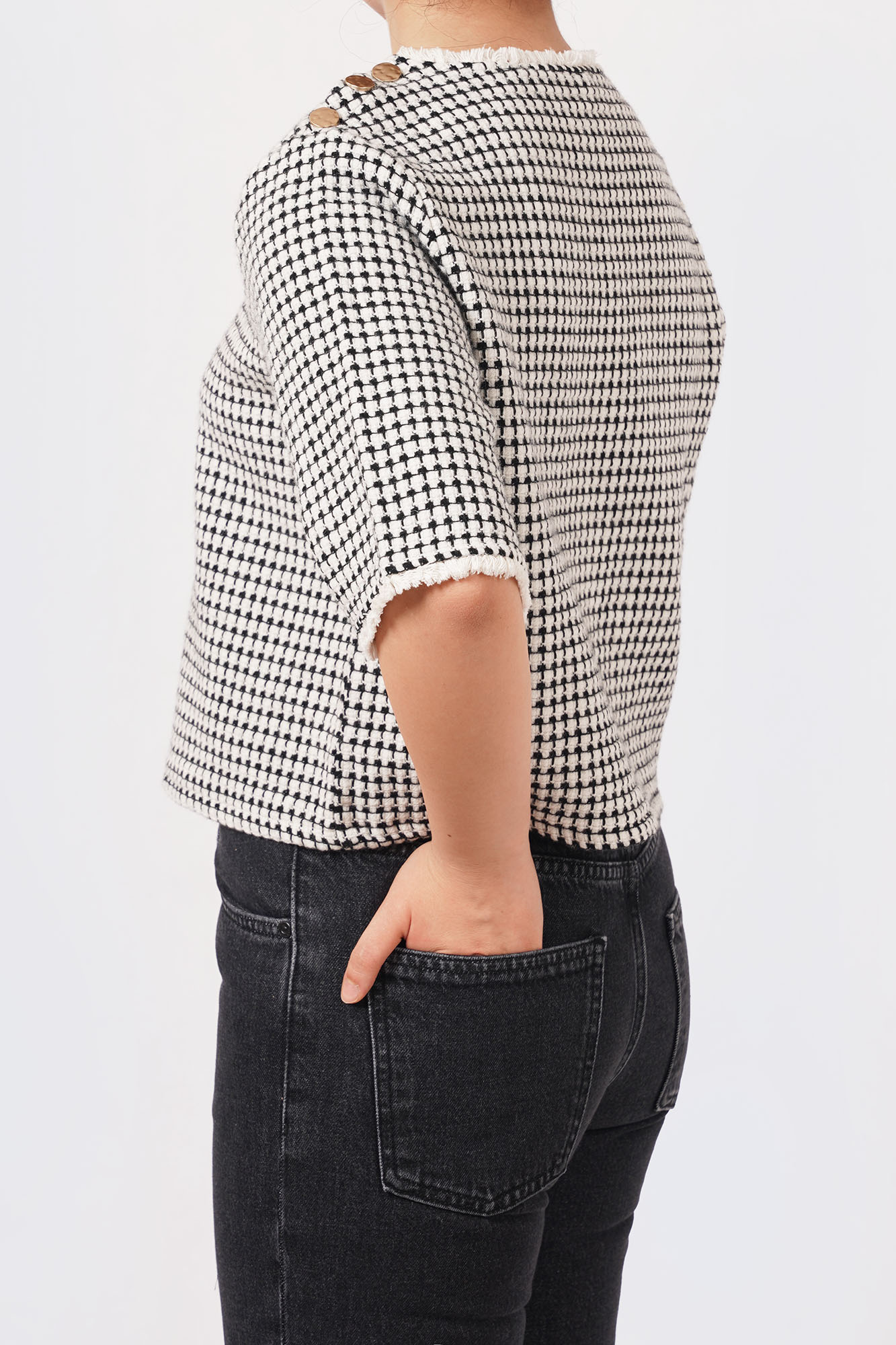 بلوز آستین کوتاه چهارخانه زنانه