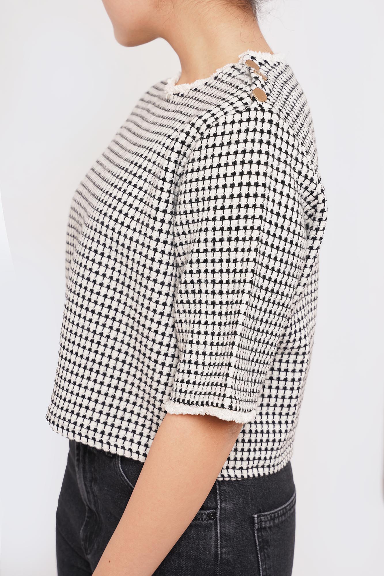 بلوز آستین کوتاه چهارخانه زنانه