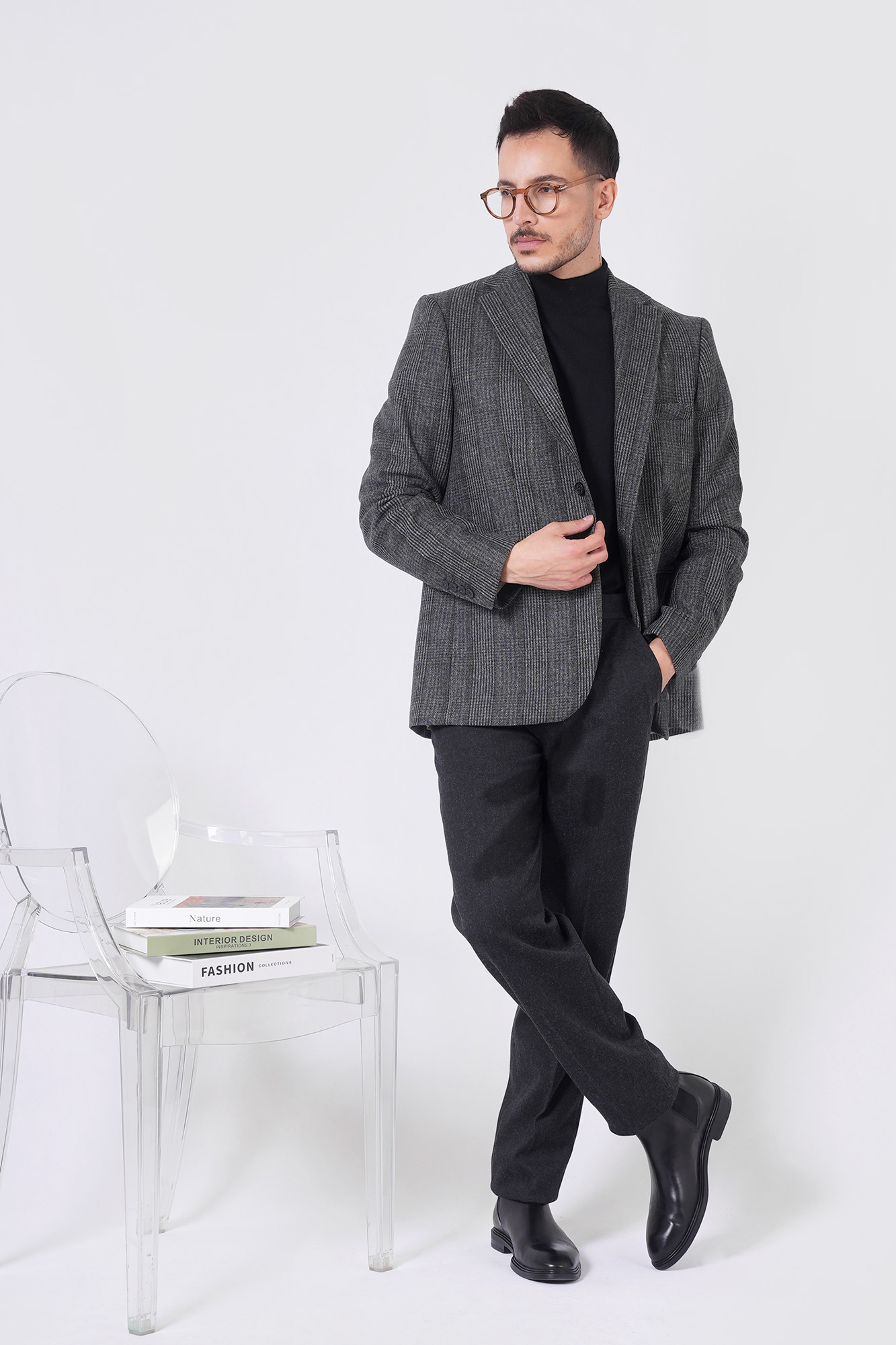 کت پشمی چهارخانه مردانه