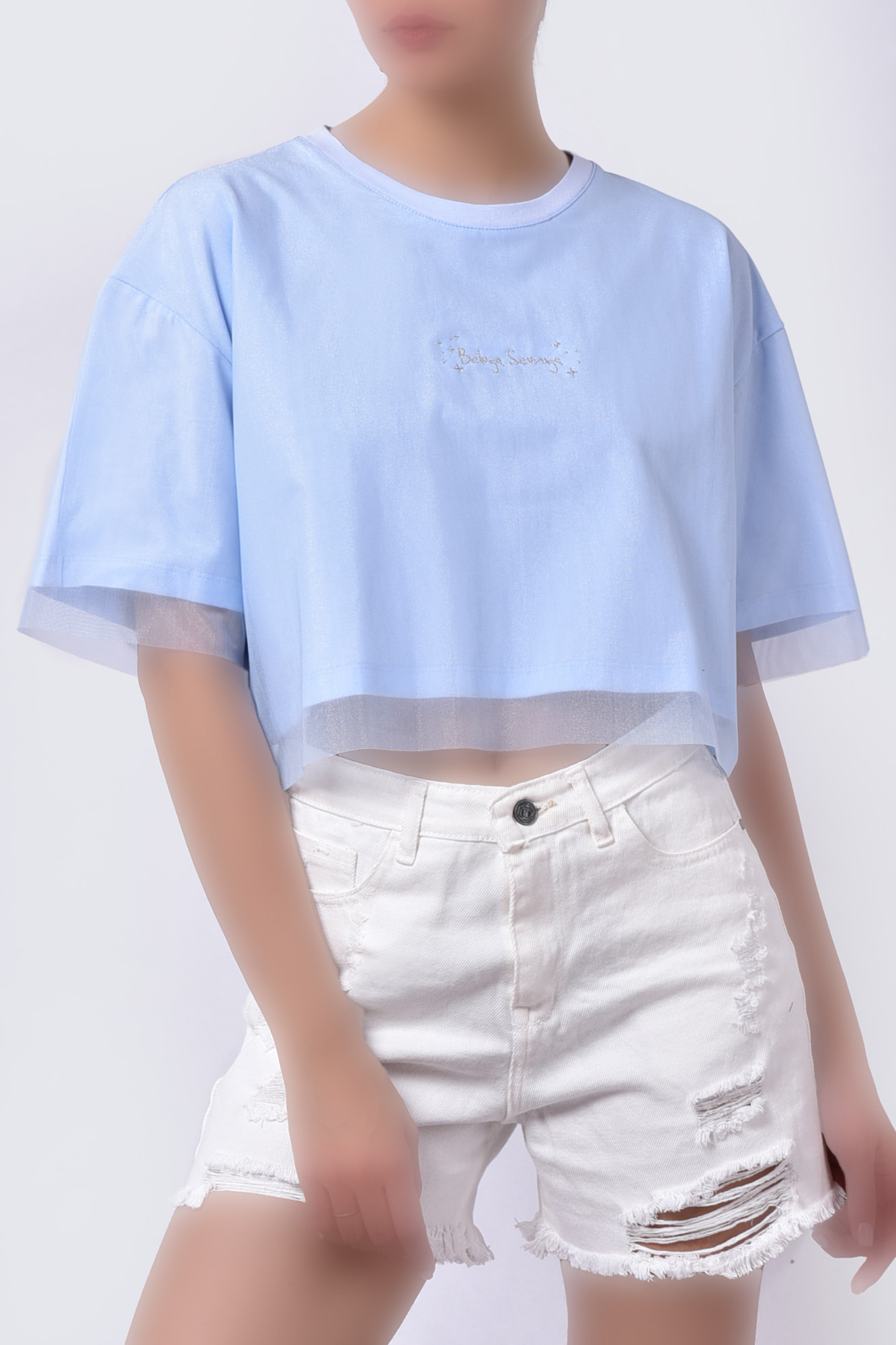 تیشرت آستین کوتاه گلدوزی دار زنانه