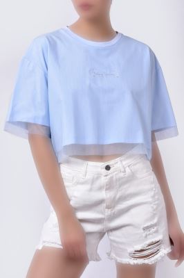 تیشرت آستین کوتاه گلدوزی دار زنانه