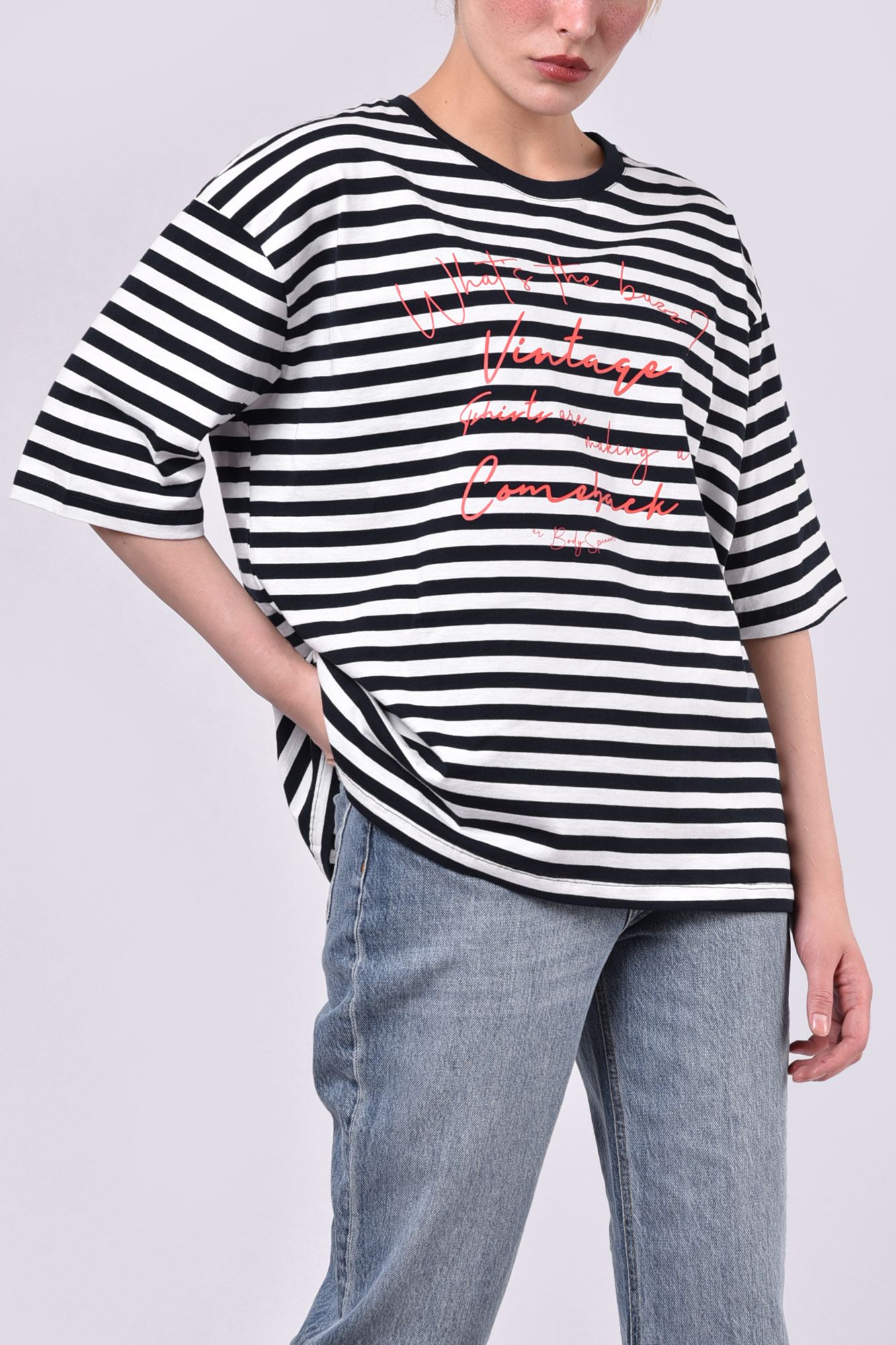 تیشرت آستین کوتاه راه راه زنانه