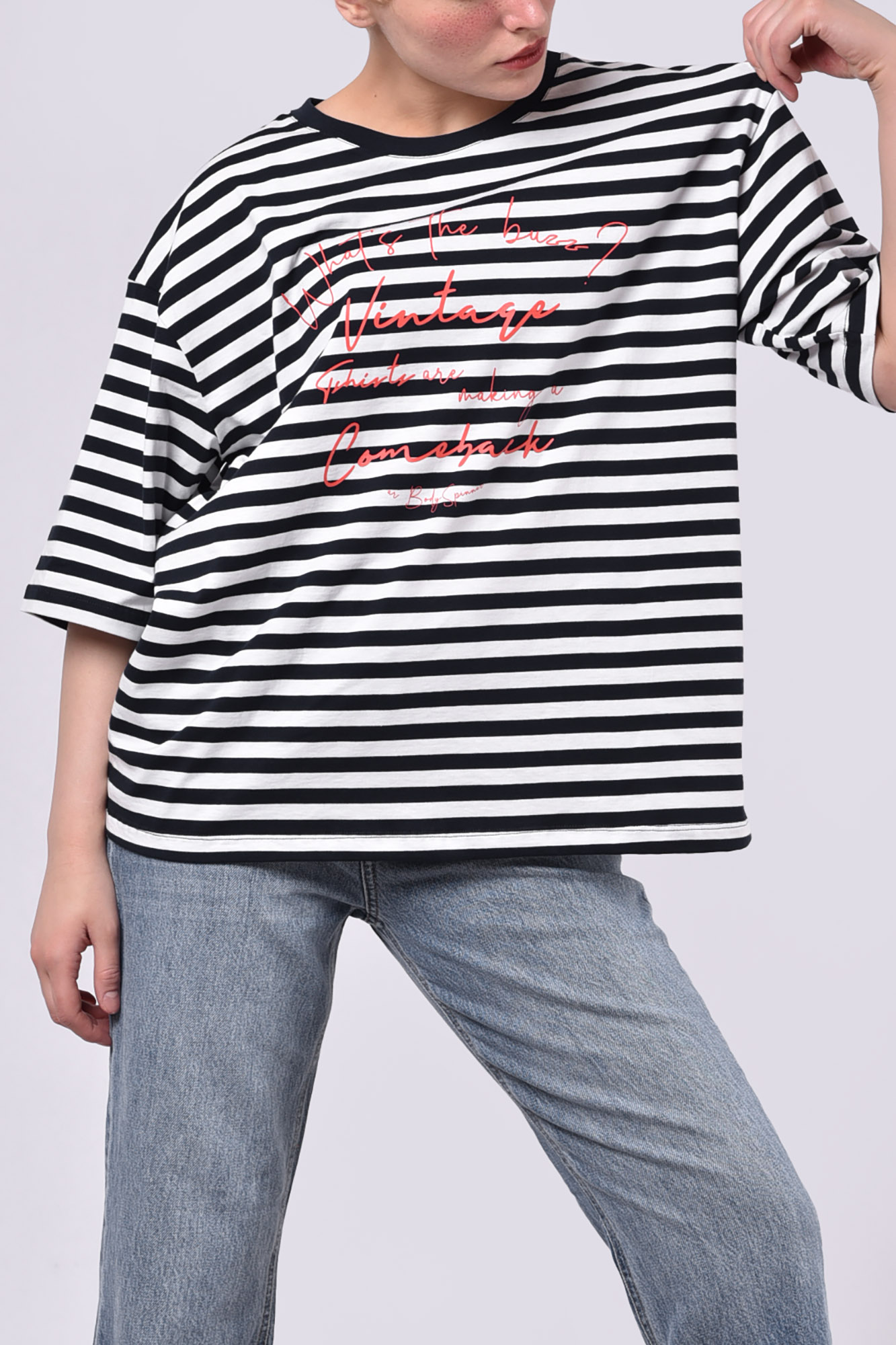 تیشرت آستین کوتاه راه راه زنانه