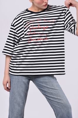 تیشرت آستین کوتاه راه راه زنانه