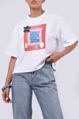 تیشرت آستین کوتاه چاپی زنانه