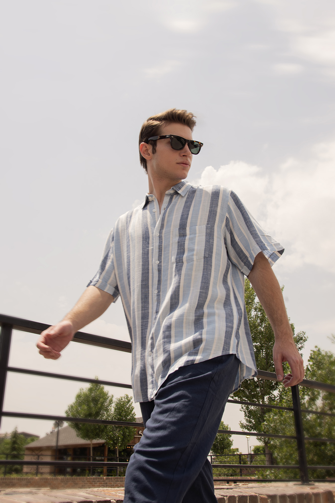 پیراهن آستین کوتاه راه راه مردانه