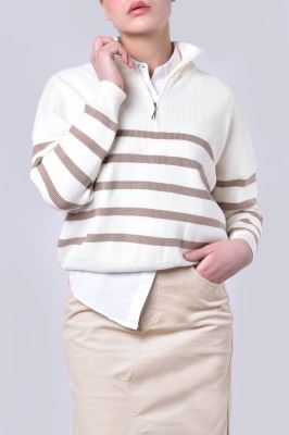 بافت نیم زیپ راه راه زنانه