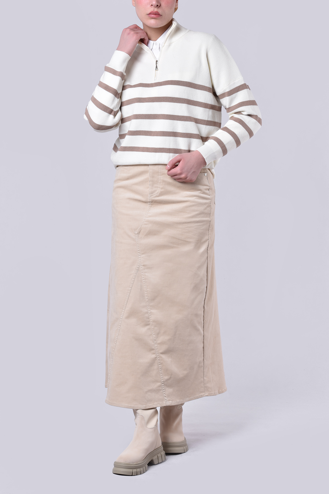 بافت نیم زیپ راه راه زنانه