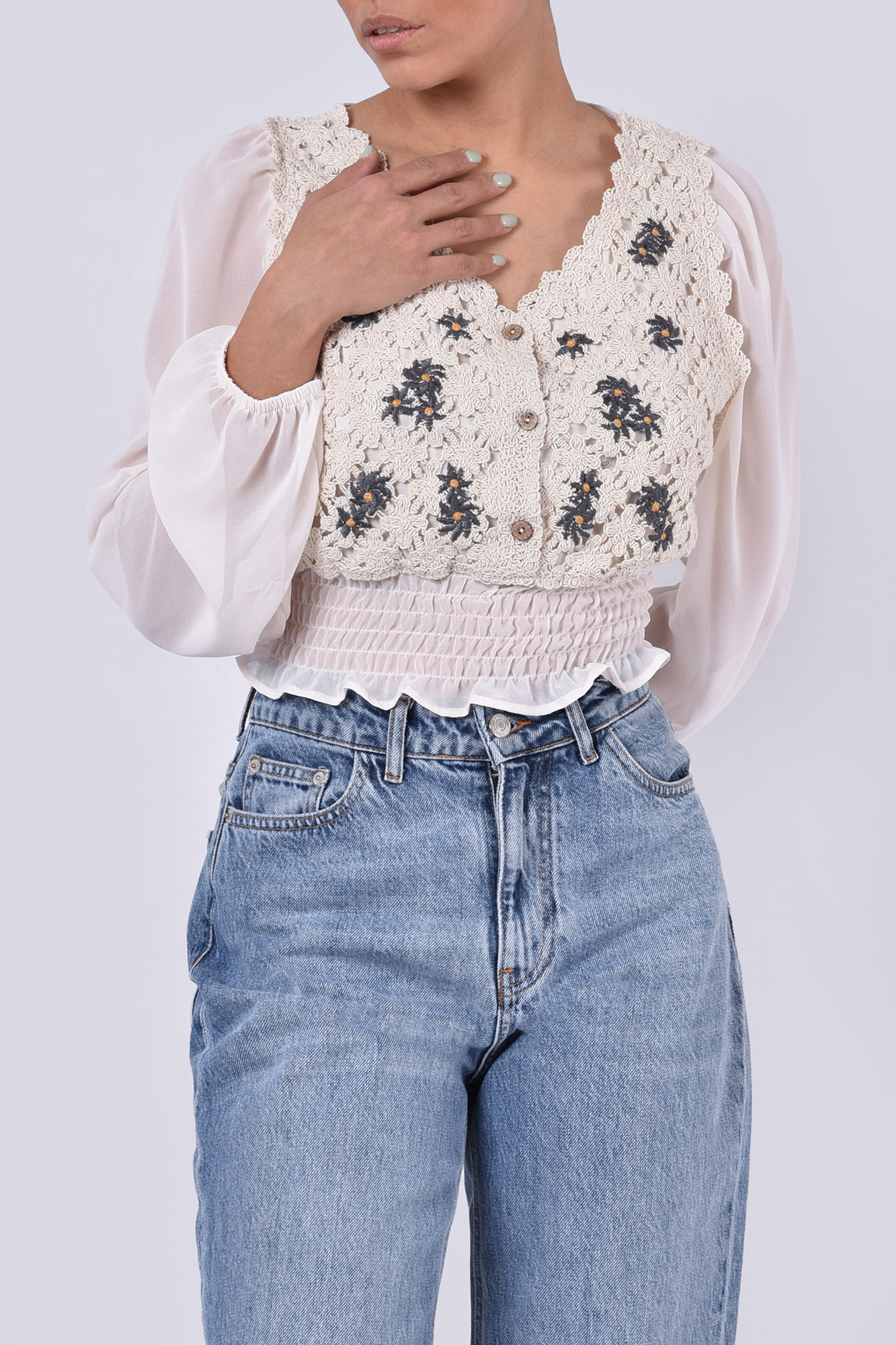 بلوز آستین بلند طرحدار