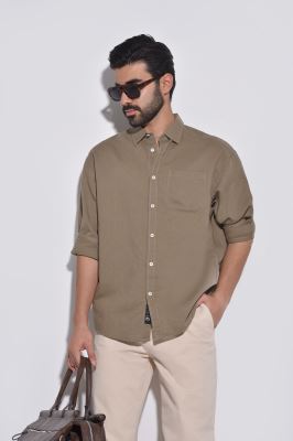 پیراهن آستین بلند یقه دار لینن