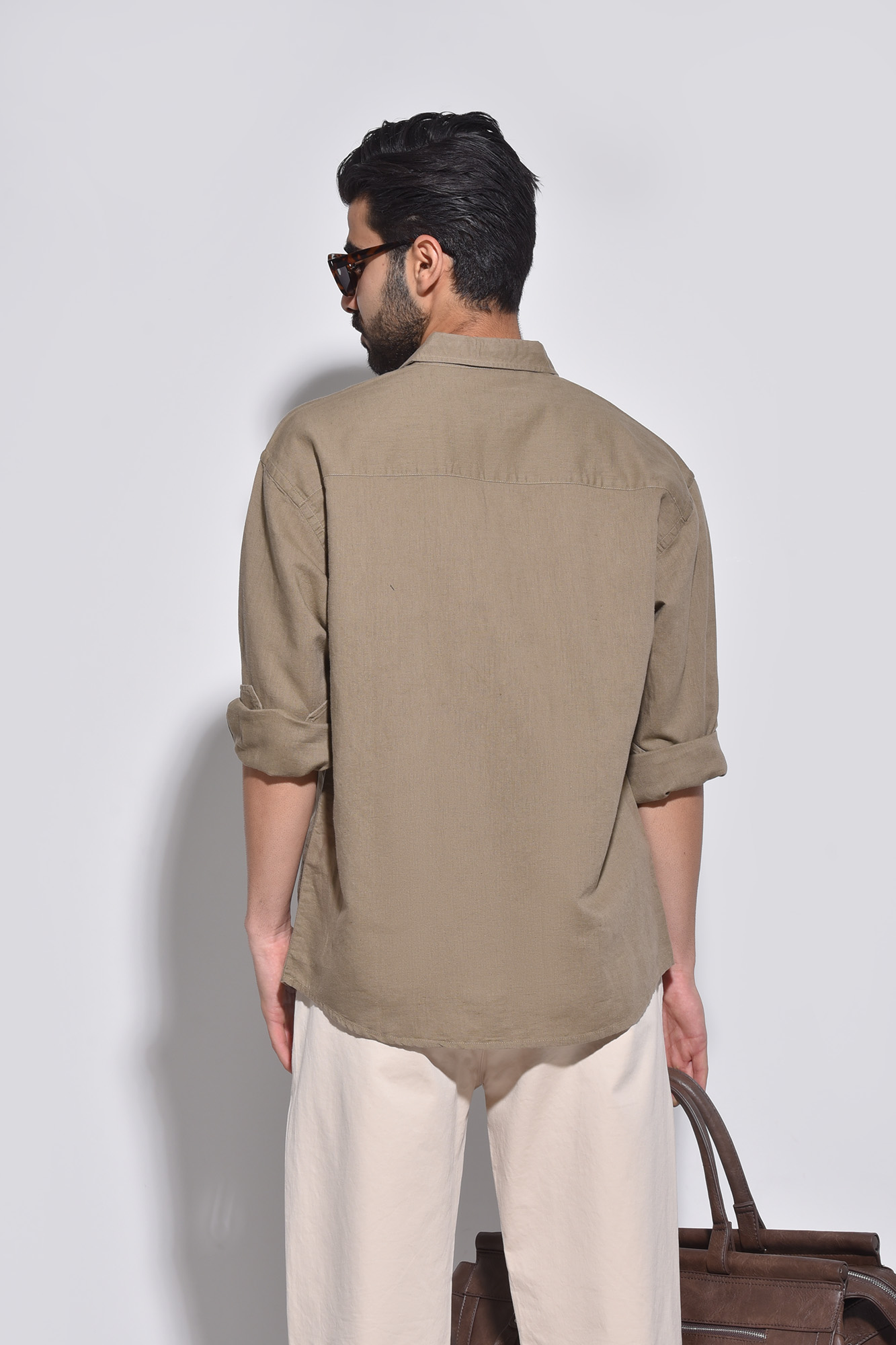 پیراهن آستین بلند یقه دار لینن