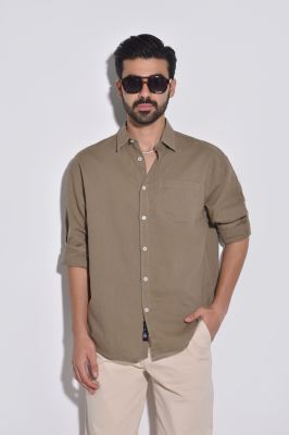 پیراهن آستین بلند یقه دار لینن