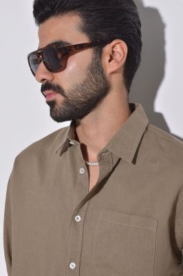 پیراهن آستین بلند یقه دار لینن