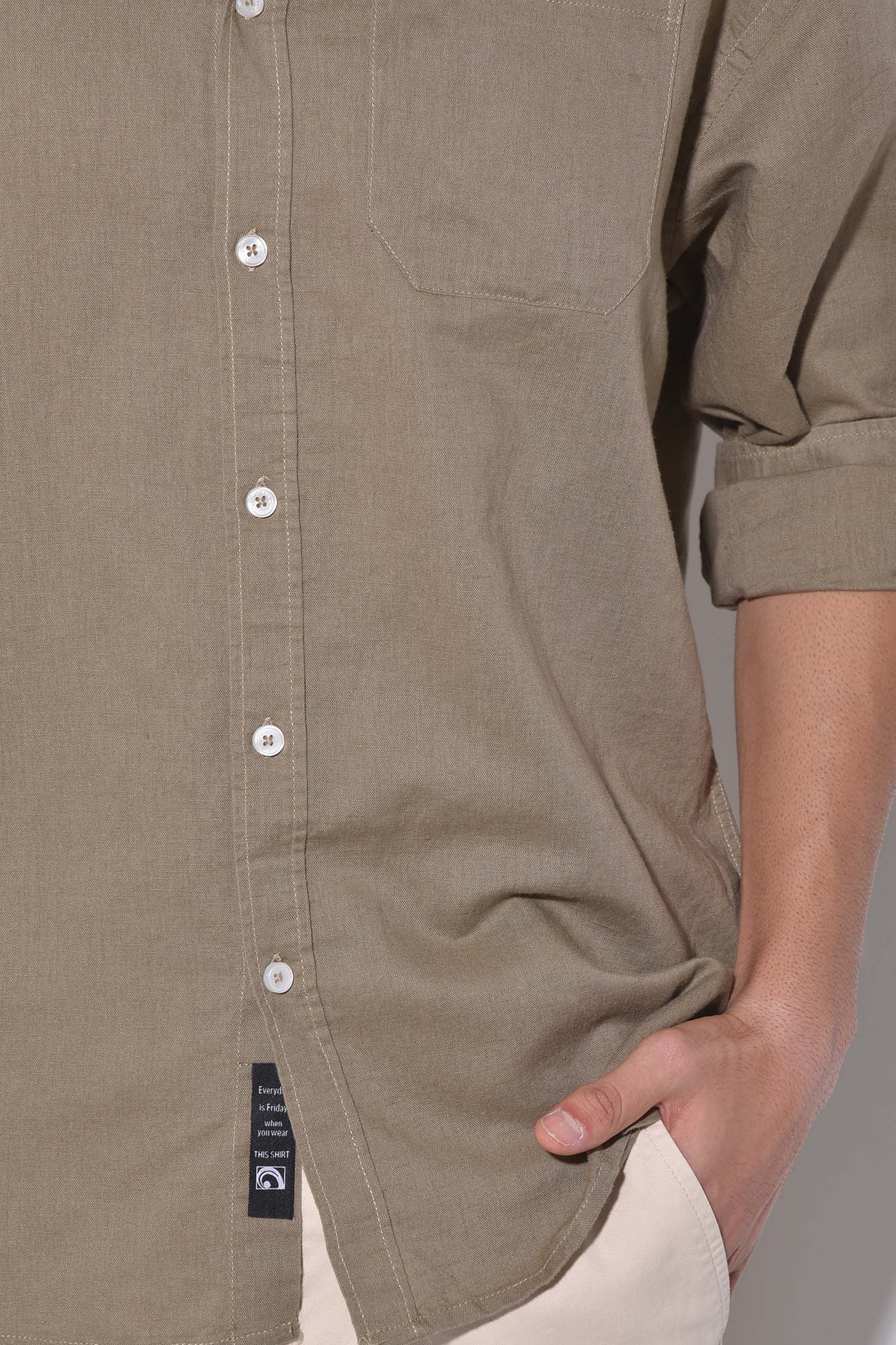 پیراهن آستین بلند یقه دار لینن