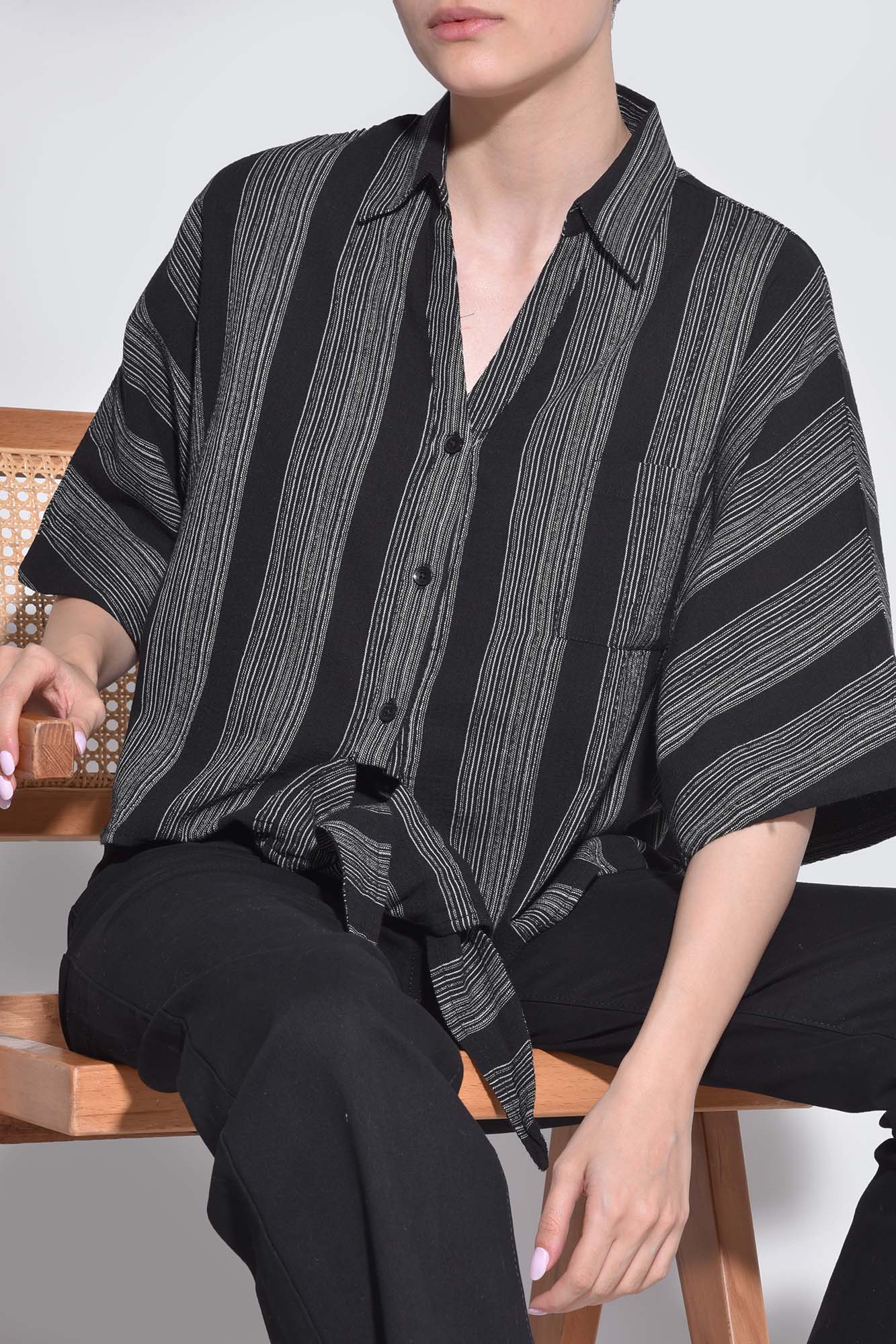 شومیز آستین کوتاه راه راه