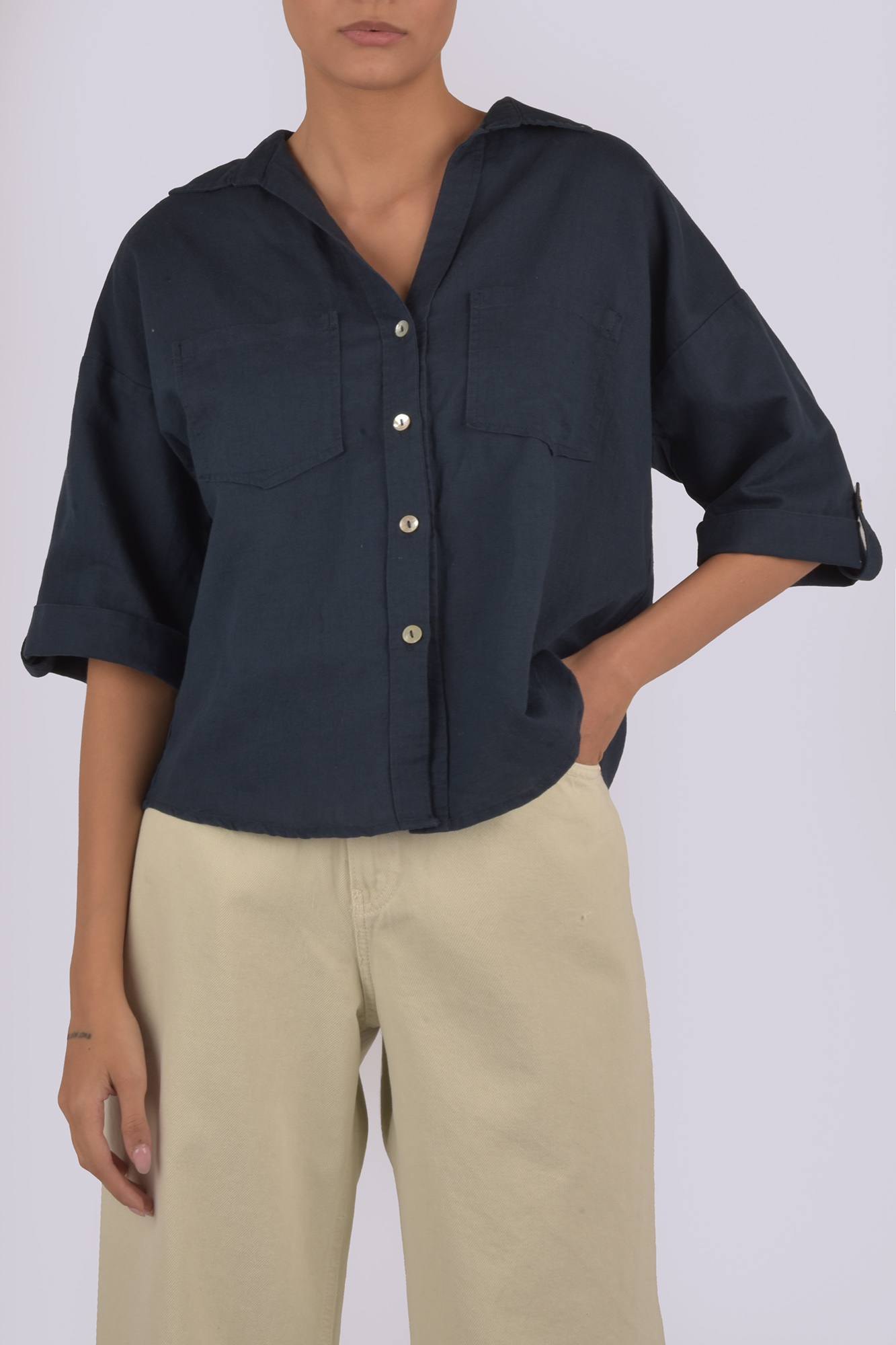 شومیز آستین کوتاه لینن