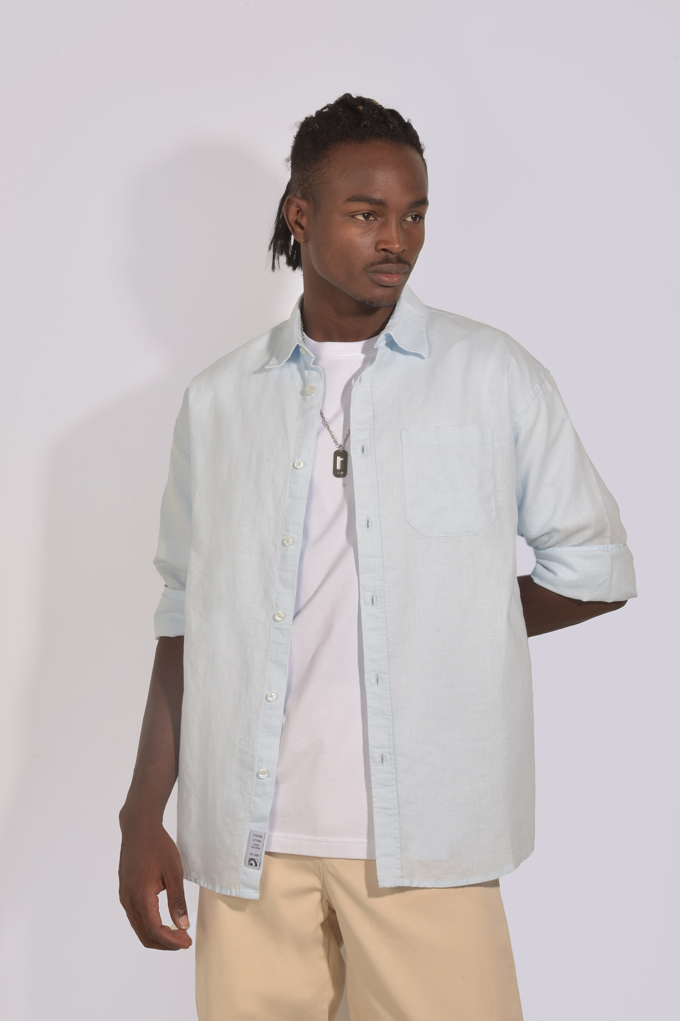 پیراهن آستین بلند یقه دار لینن