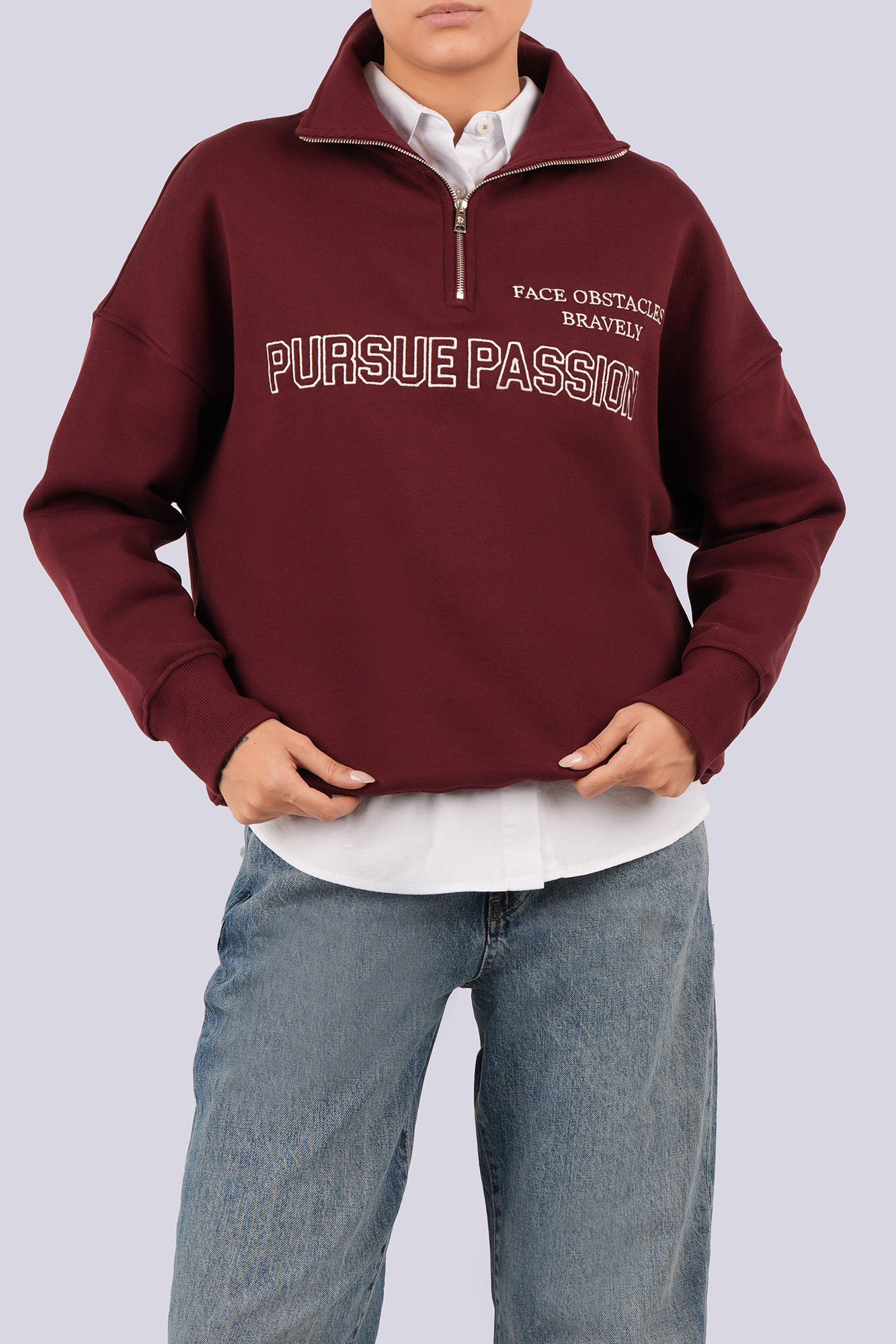 سوئیشرت نیم زیپ گلدوزی