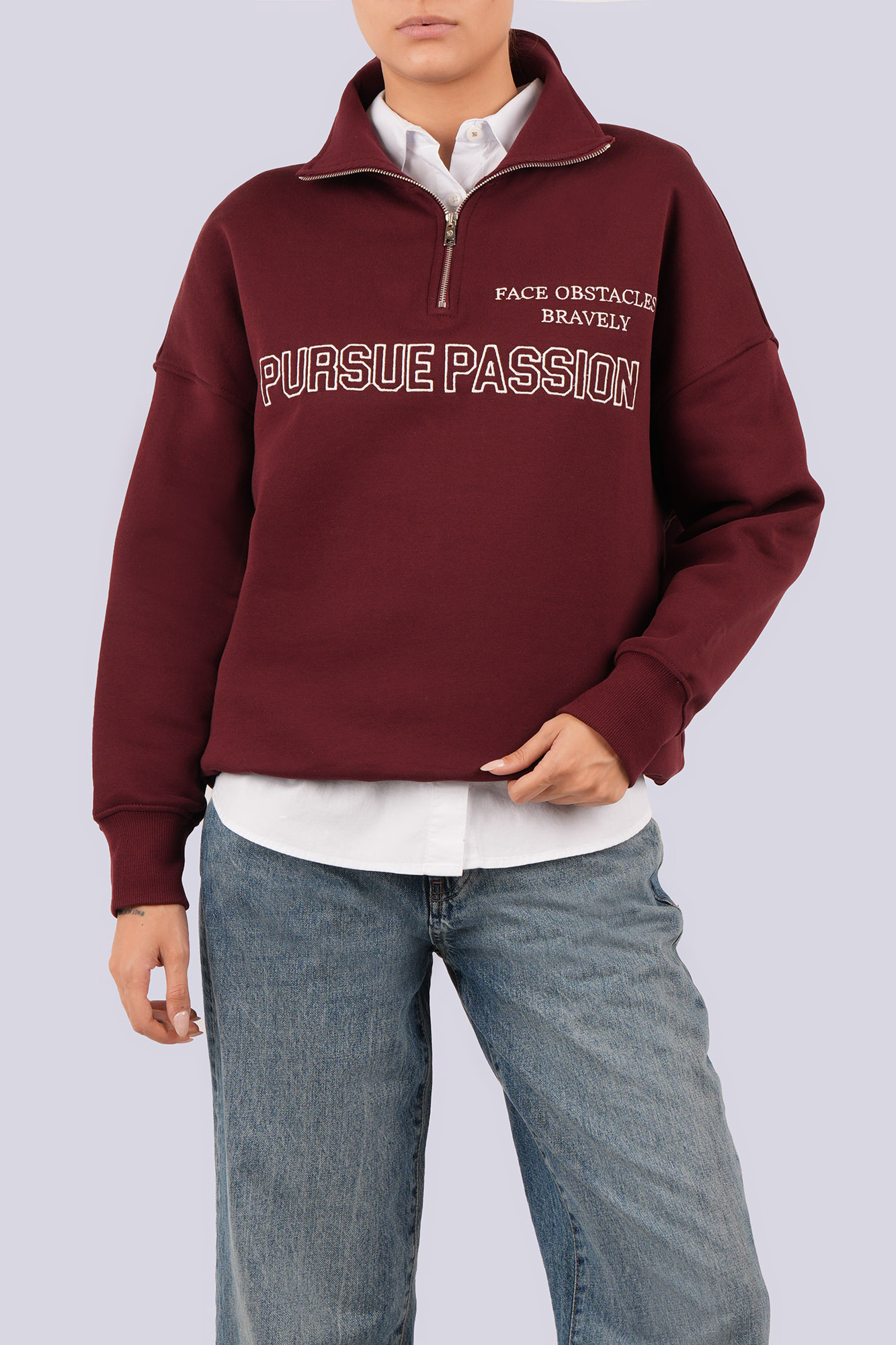 سوئیشرت نیم زیپ گلدوزی