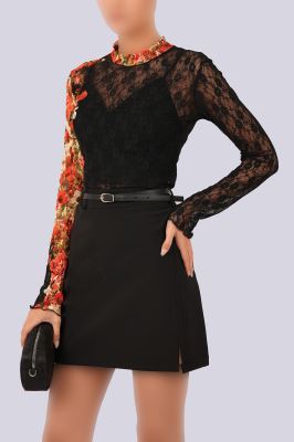 بلوز آستین بلند توری