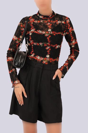 بلوز آستین بلند توری