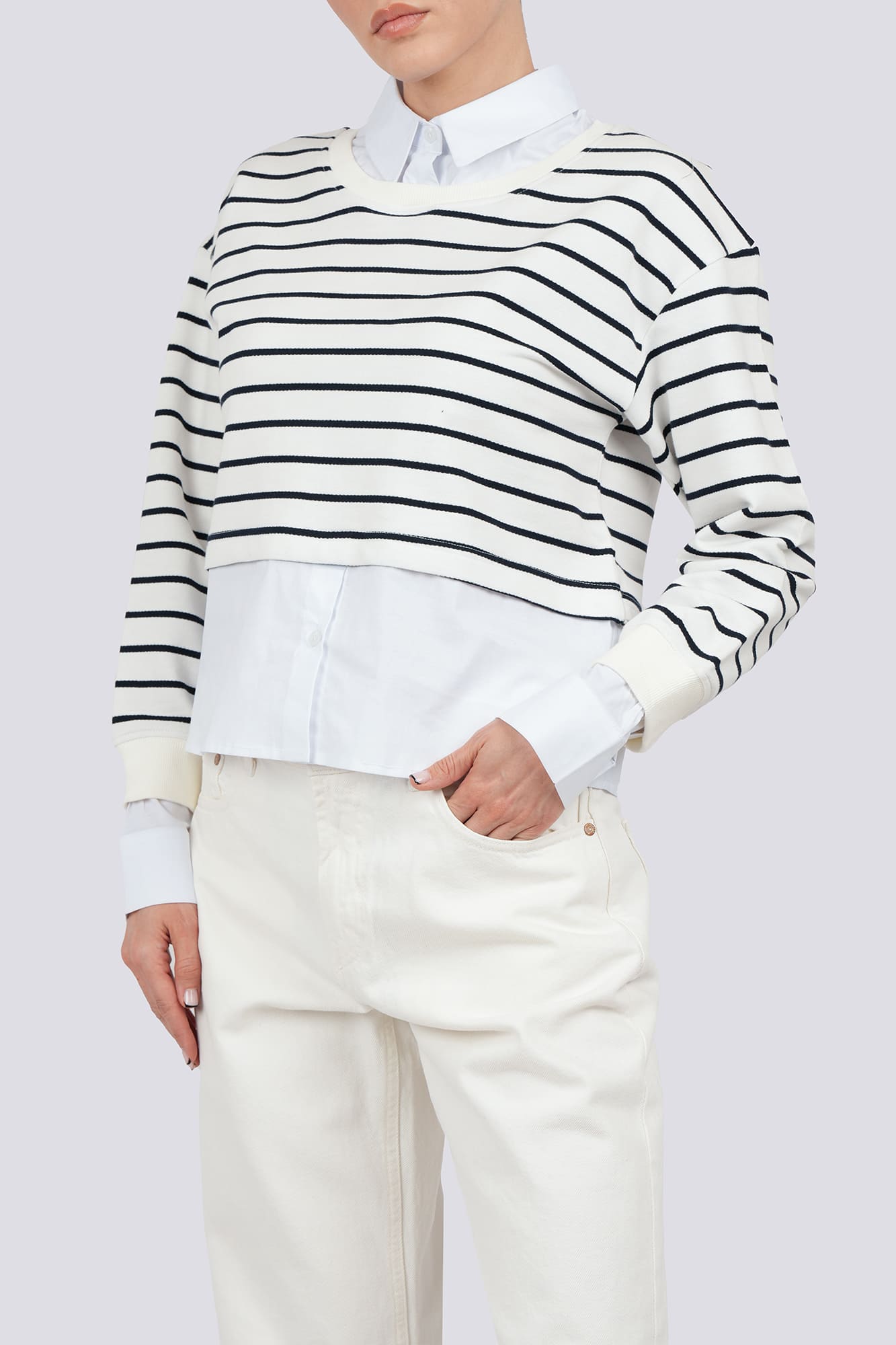 سوئیشرت یقه گرد راه راه