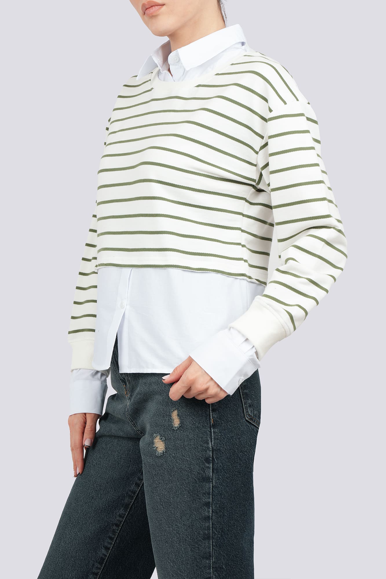 سوئیشرت یقه گرد راه راه