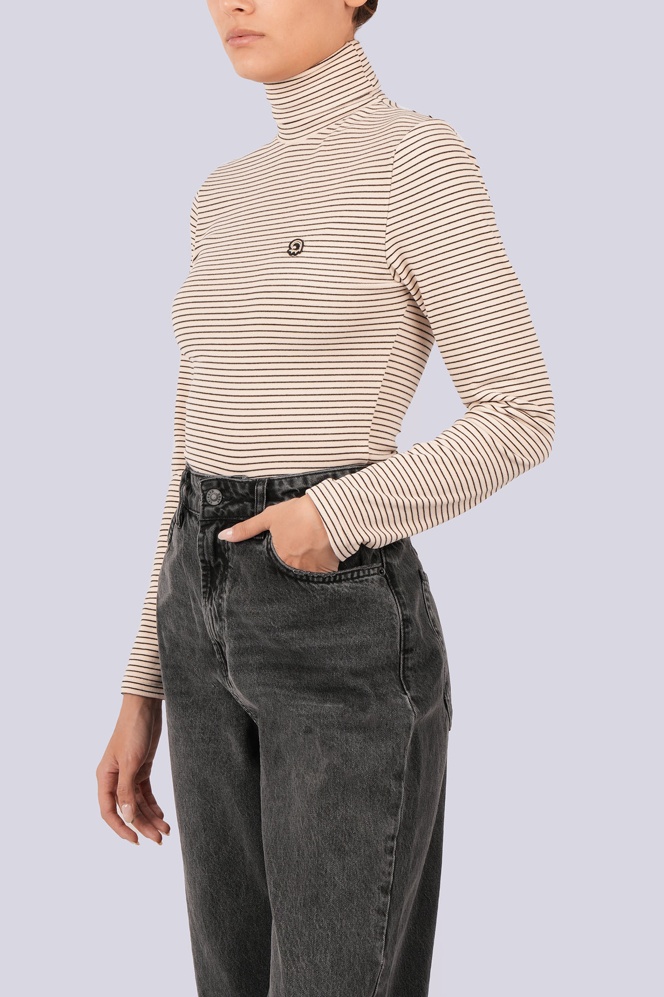 تیشرت آستین بلند یقه اسکی راه راه