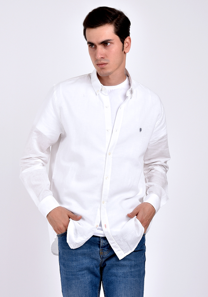 پیراهن آستین بلند یقه دار لینین