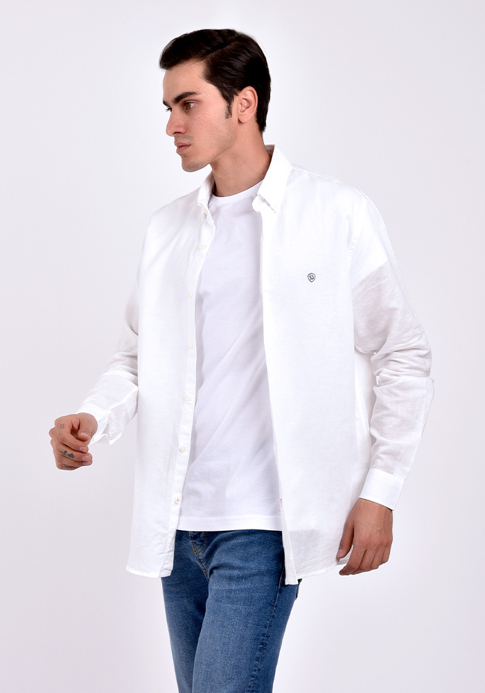 پیراهن آستین بلند یقه دار لینین