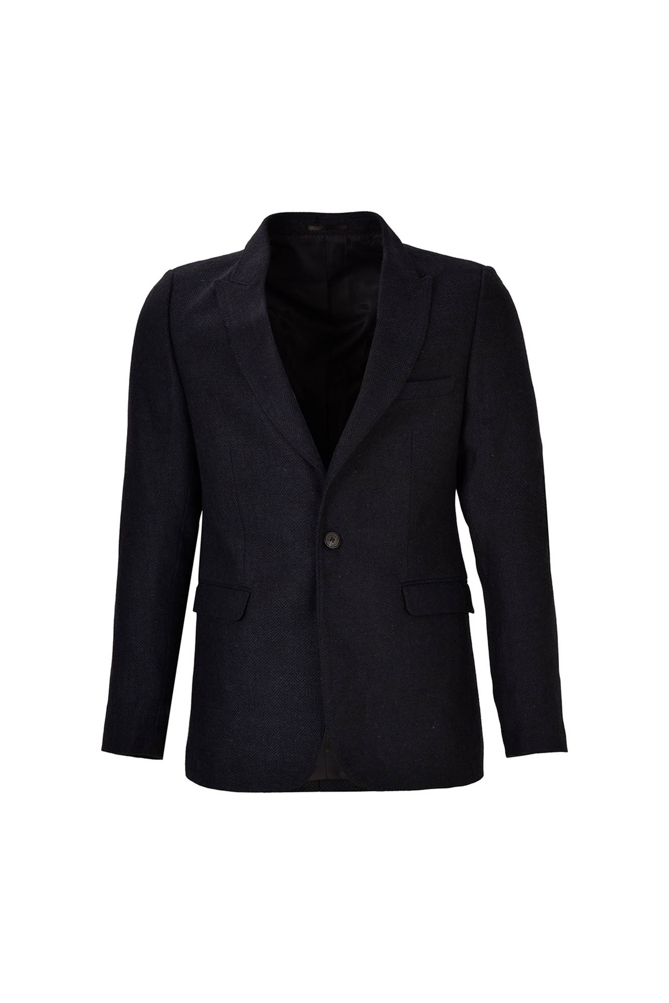 کت یقه بلیزر دو چاک تک دکمه سورمه ای