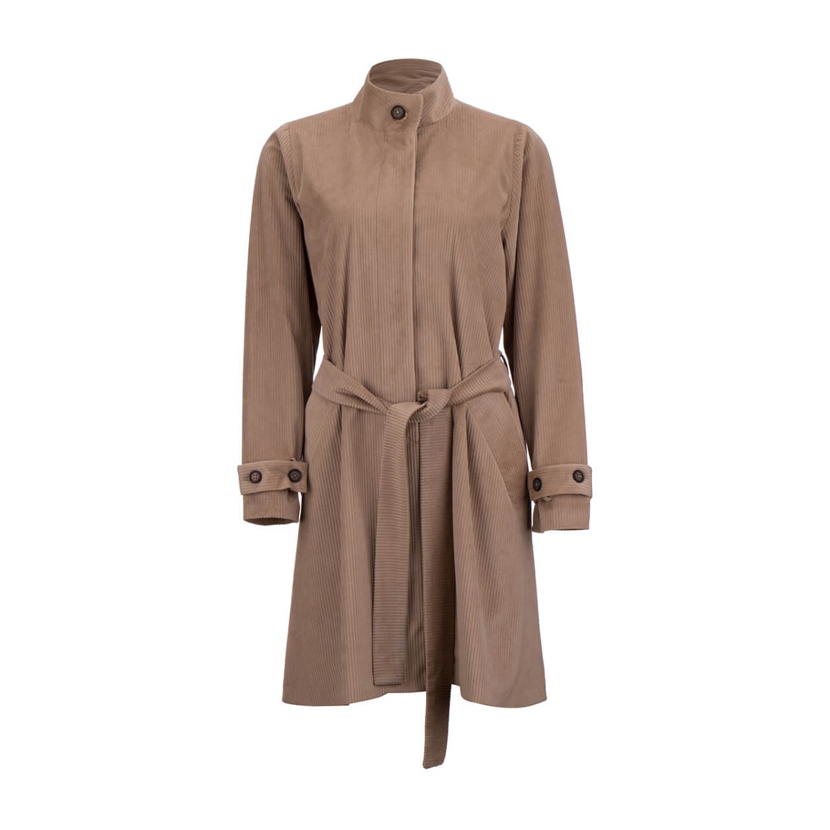 مانتو یقه  ایستاده کمر دار میل کبریتی